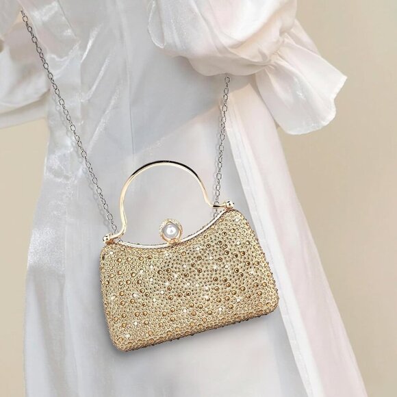 ❤️Handbags for Women Rhinestone Clutch Bag Sparkle Crystal Purses with Chain - Picture 6 of 6